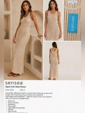 Sea Open Knit Maxi Dress in Sand
